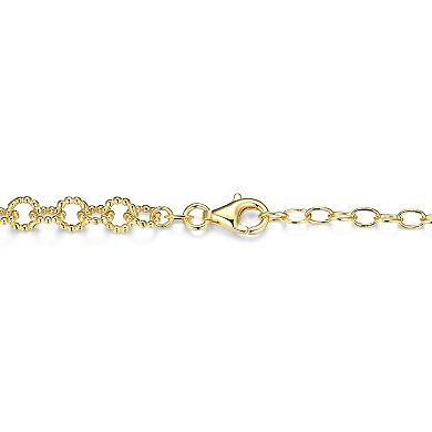 18k Gold Over Silver Stabilized Turquoise Cabochon Link Necklace