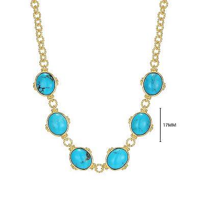 18k Gold Over Silver Stabilized Turquoise Cabochon Link Necklace