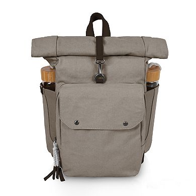 Picnic Time Carmel Roll-Top Picnic Backpack Cooler with Utensil Set & Glass Water Bottles