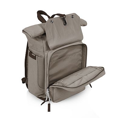 Picnic Time Carmel Roll-Top Picnic Backpack Cooler with Utensil Set & Glass Water Bottles