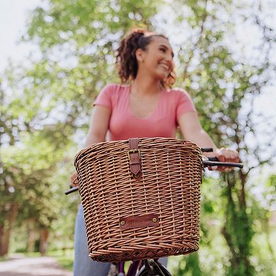 Picnic Time Cambridge Bicycle Natural Wicker Picnic Basket Tote