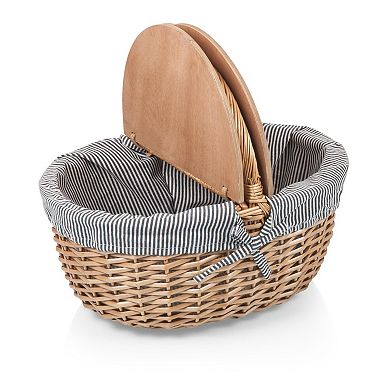 Picnic Time Cambridge Bicycle Natural Wicker Picnic Basket Tote
