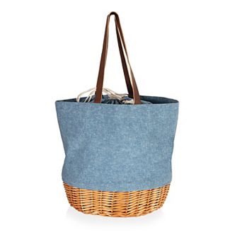 Picnic Time Coronado Canvas & Willow Drawstring Basket Tote