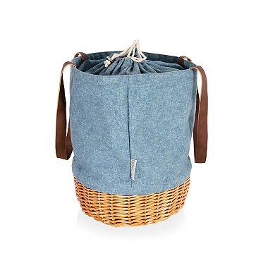 Picnic Time Coronado Canvas & Willow Drawstring Basket Tote