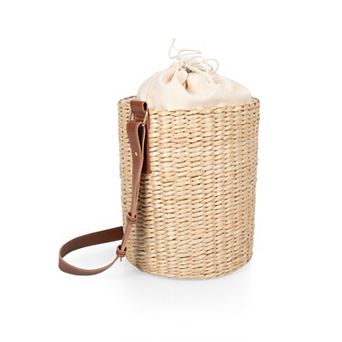 Picnic Time Palermo Rush Insulated Bucket Tote with Leather Strap (Beige Canvas)