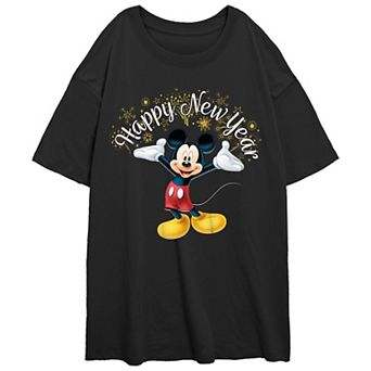 Disney's Mickey Mouse Happy New Year Fireworks Juniors' Oversized Graphic Tee