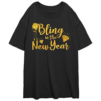 Juniors' Monopoly Bling In The New Year Oversized Graphic Tee