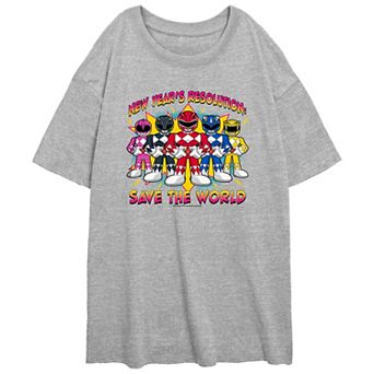 Juniors' Power Rangers New Year's Resolution Save The World Oversized Graphic Tee