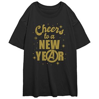 Juniors' Marvel Avengers Cheers To A New Year Oversized Graphic Tee