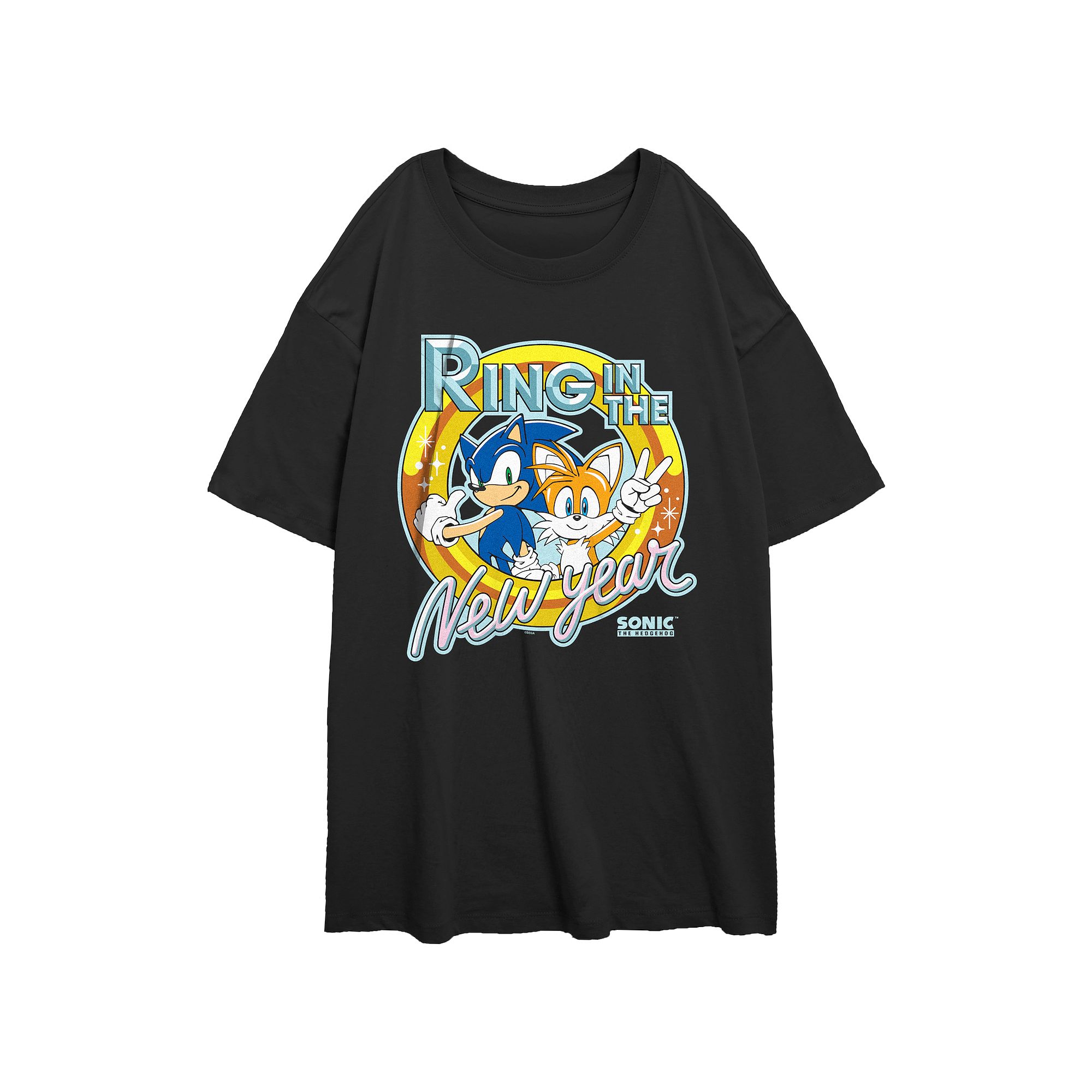 Juniors Sonic The Hedgehog Ring In The New Year Oversized Graphic Tee, Gir
