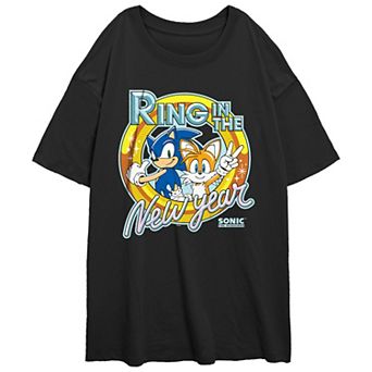 Juniors' Sonic The Hedgehog Ring In The New Year Oversized Graphic Tee