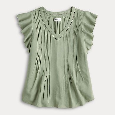 Women's Sonoma Goods For Life® Flutter Sleeve Pintuck Top