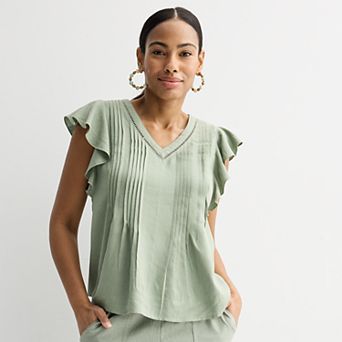 Women's Sonoma Goods For Life® Flutter Sleeve Pintuck Top