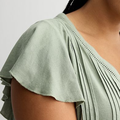 Plus Size Sonoma Goods For Life® Flutter Sleeve Pintuck Top