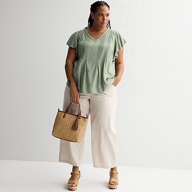 Plus Size Sonoma Goods For Life® Flutter Sleeve Pintuck Top