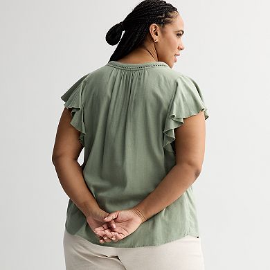 Plus Size Sonoma Goods For Life® Flutter Sleeve Pintuck Top