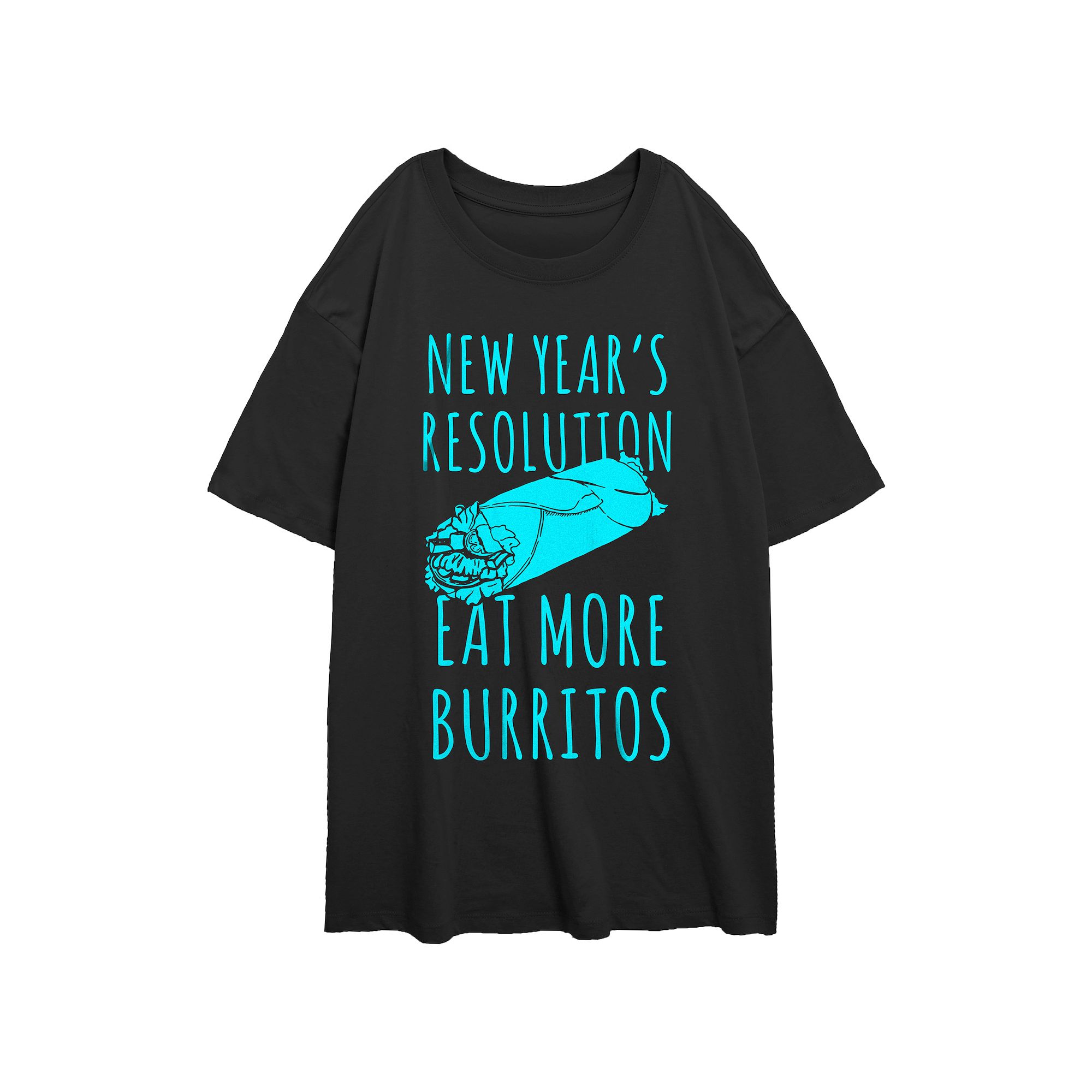 Juniors New Years Resolution Eat More Burritos Oversized Graphic Tee, Gir