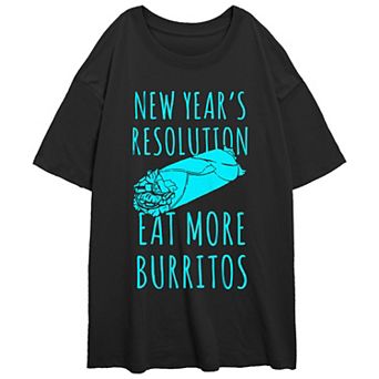 Juniors' New Year's Resolution Eat More Burritos Oversized Graphic Tee