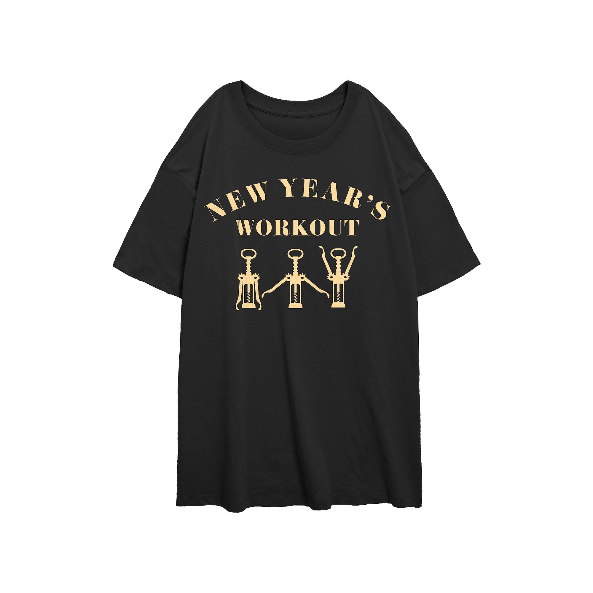 Womens New Years Workout Oversized Graphic Tee, Size: XS, Black
