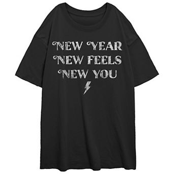 Juniors' New Year New Feels New You Oversized Graphic Tee