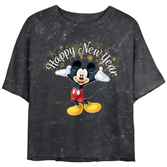 Disney's Mickey Mouse Happy New Year Fireworks Juniors' Cropped Graphic Tee