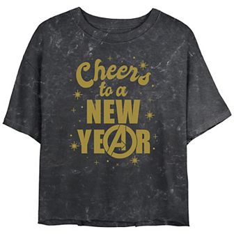 Juniors' Marvel Avengers Cheers To A New Year Cropped Graphic Tee