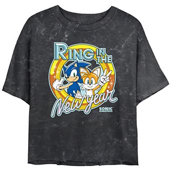 Juniors' Sonic The Hedgehog Ring In The New Year Cropped Graphic Tee