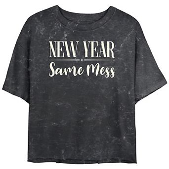 Juniors' New Year Same Mess Cropped Graphic Tee