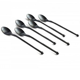Knork 6 pc Original Titanium Coated Stainless Steel Matte Black Ice Tea Spoon Set