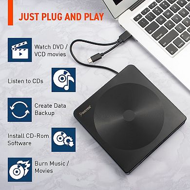 Portable External Dvd Player Burner Usb 3.0 With Usb C Cable Cd Dvd Disc +/-rw