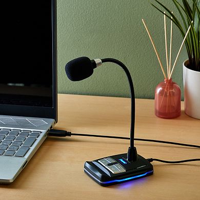 Omnidirectional Microphone For Computer With Phone Stand, Adjustable Gooseneck