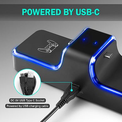 For Ps5 Controller Charger Station Dock Dual Charging, Led Indicator Light Black
