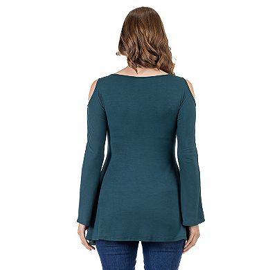 Women's 24Seven Comfort Apparel Criss Cross Cold Shoulder Long Sleeve Top