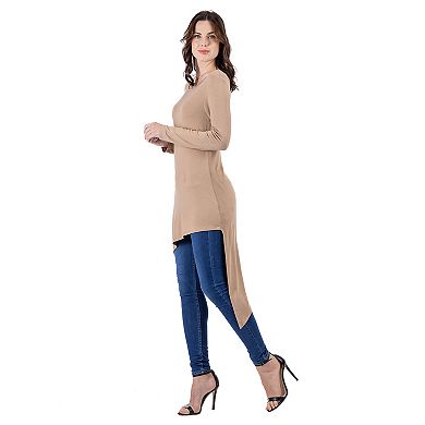 Women's 24Seven Comfort Apparel Long Sleeve Knee Length Asymmetrical Tunic Top