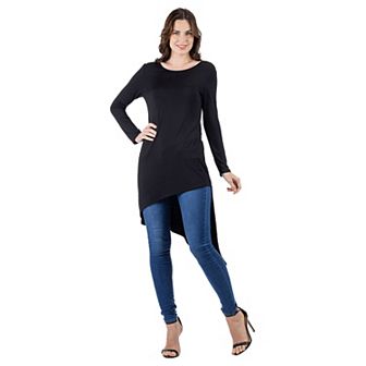 Women's 24Seven Comfort Apparel Long Sleeve Knee Length Asymmetrical Tunic Top