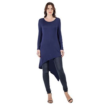 Women's 24Seven Comfort Apparel Long Sleeve Knee Length Asymmetrical Tunic Top