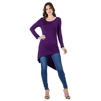Women's 24Seven Comfort Apparel Long Sleeve Knee Length Asymmetrical Tunic Top