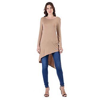 Women's 24Seven Comfort Apparel Long Sleeve Knee Length Asymmetrical Tunic Top