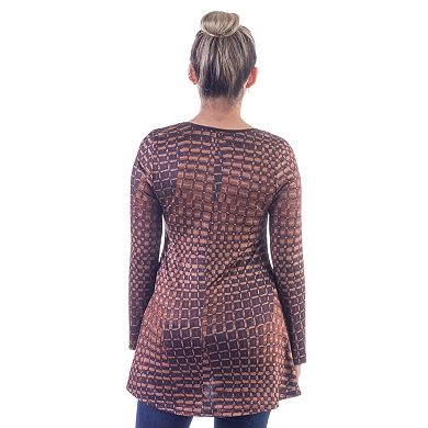 Women's 24Seven Comfort Apparel Brown Scoop Neck Long Sleeve Tunic Top