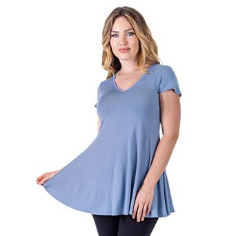 Women's 24Seven Comfort Apparel Loose Fit V Neck Tunic Top