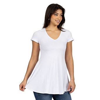 Women's 24Seven Comfort Apparel Loose Fit V Neck Tunic Top