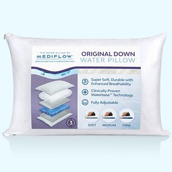 Mediflow Down Water Pillow, 75% Down Fill, Adjustable Pillow For Sleeping, Neck Pain Relief