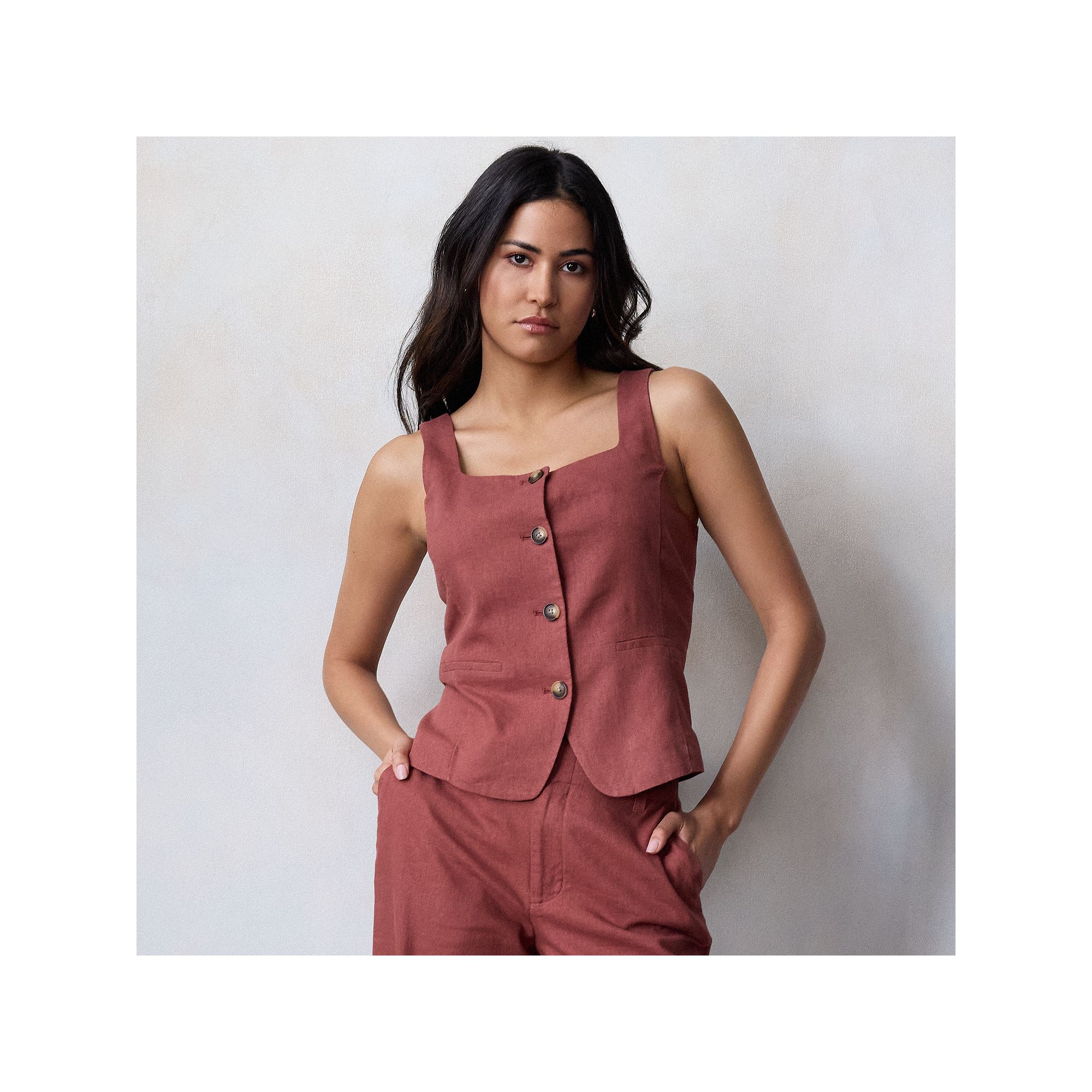 Womens LC Lauren Conrad Thin Strap Square Neck Vest, Size: Small, Brown