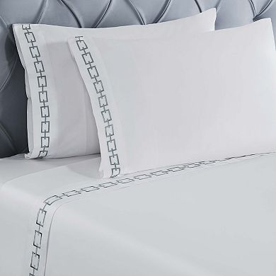 SUPERIOR Chain Links Cotton Embroidered Deep Pocket Bed Sheet Set