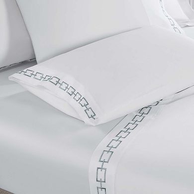 SUPERIOR Chain Links Cotton Embroidered Deep Pocket Bed Sheet Set