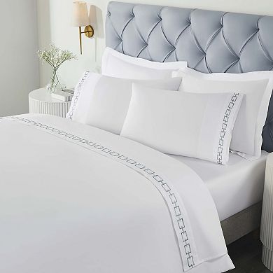SUPERIOR Chain Links Cotton Embroidered Deep Pocket Bed Sheet Set