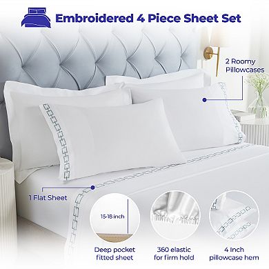 SUPERIOR Chain Links Cotton Embroidered Deep Pocket Bed Sheet Set