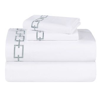 SUPERIOR Chain Links Cotton Embroidered Deep Pocket Bed Sheet Set