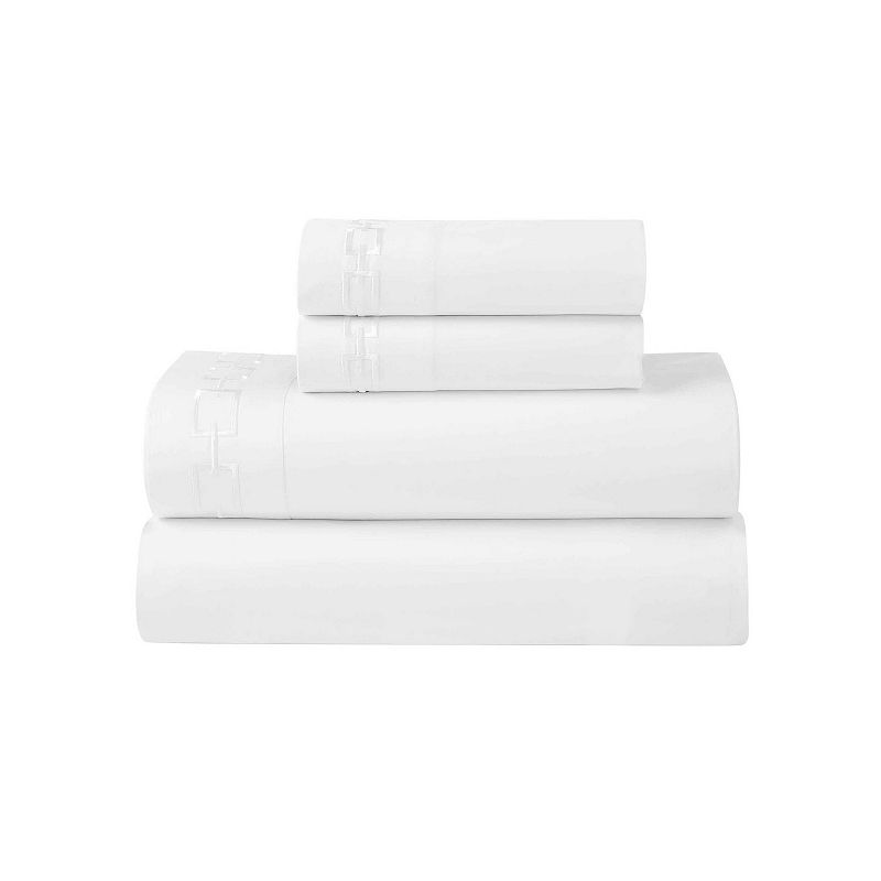 SUPERIOR Chain Links Cotton Embroidered Deep Pocket Bed Sheet Set, White