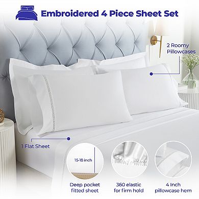 SUPERIOR Cross-Stitch Embroidered Deep Pocket Bed Sheet Set